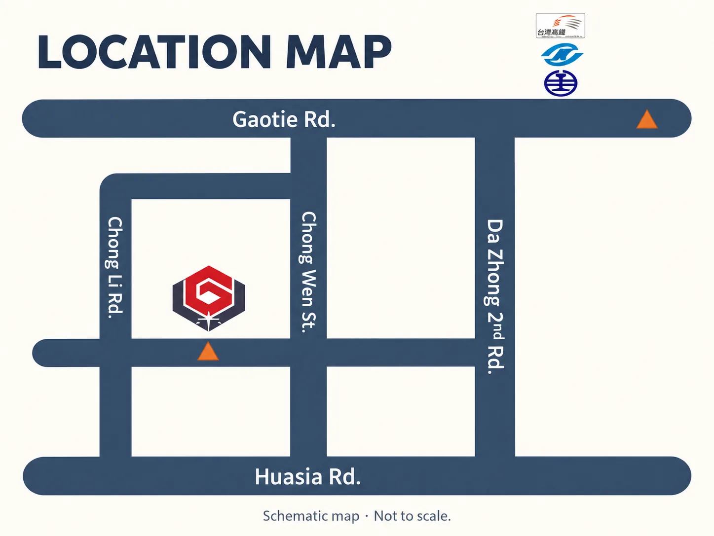 Location map of GRANDWIN showing Gaotie Rd., Chong Li Rd., Chong Wen St., Da Zhong 2nd Rd. and Huasia Rd.